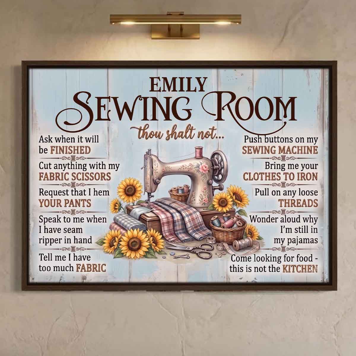 Personalized Sewing Room Rules Poster Canvas