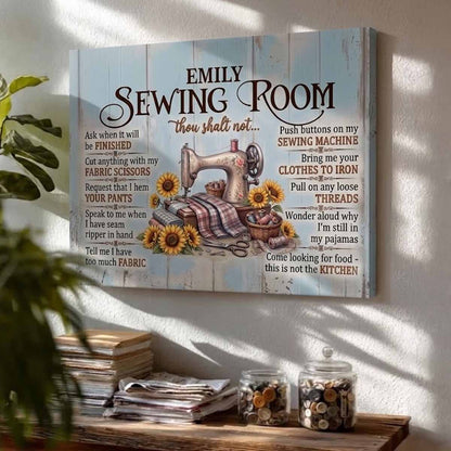 Personalized Sewing Room Rules Poster Canvas