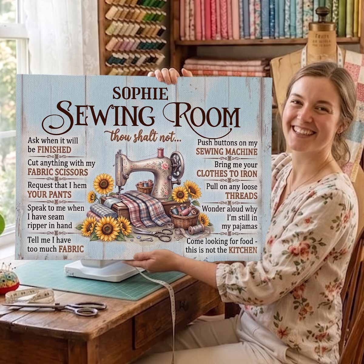 Personalized Sewing Room Rules Poster Canvas
