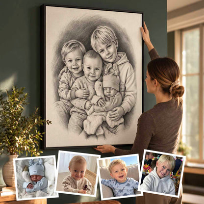 Custom Sketch Portrait Together Again Family Wall Art