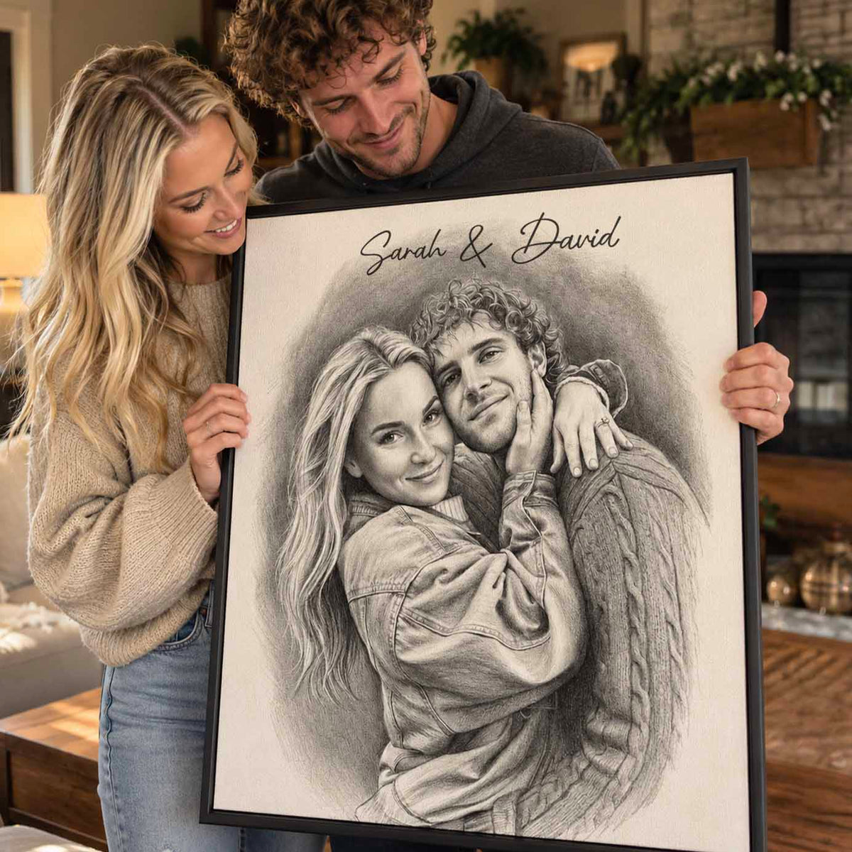 Custom Sketch Portrait Together Again Family Wall Art
