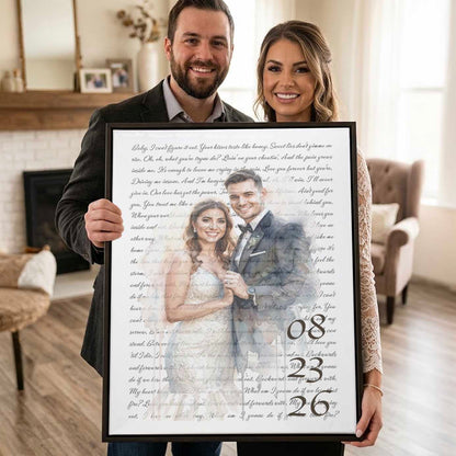 Custom Watercolor Couple Portrait with Song Lyrics Wedding Anniversary Canvas Poster