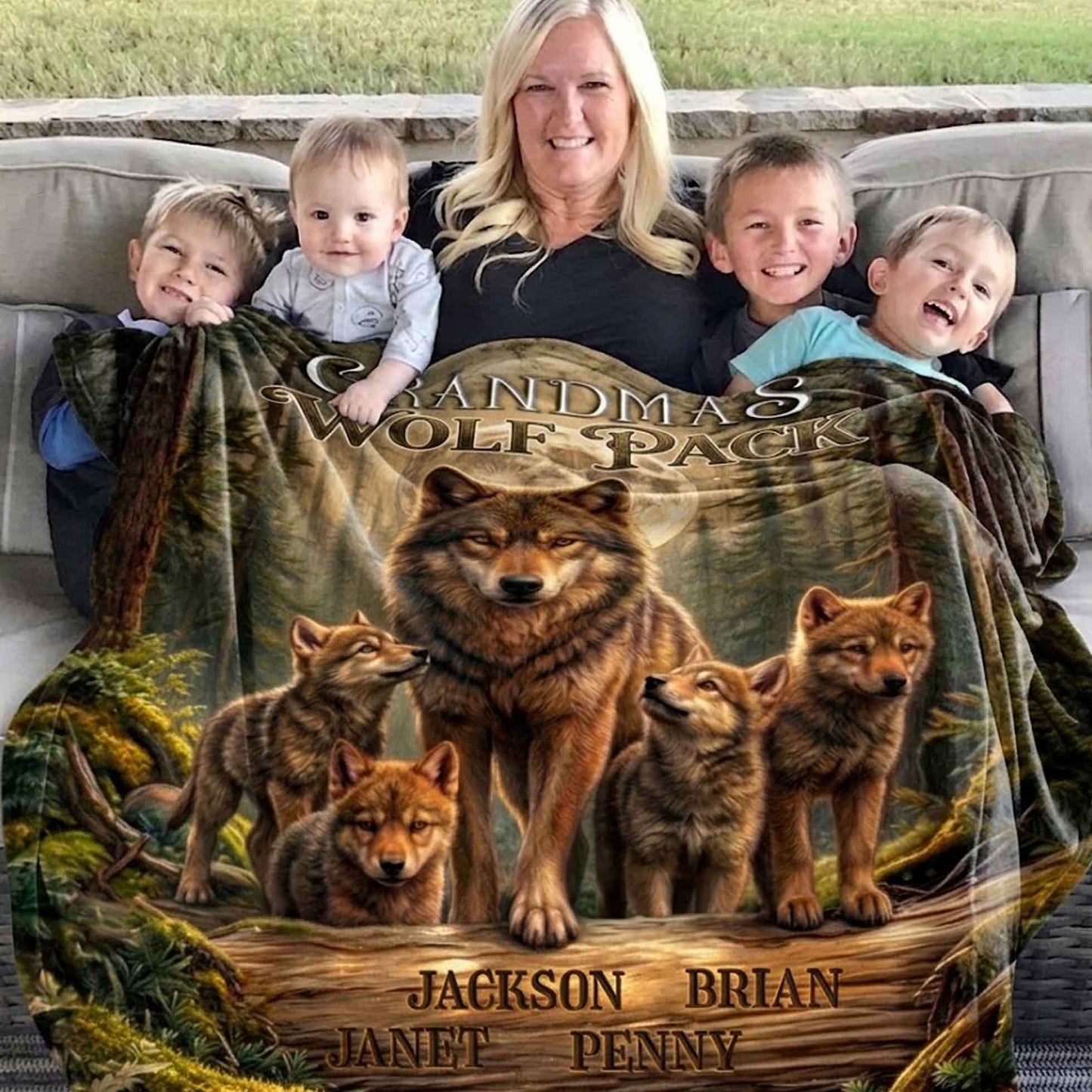 Custom Name Wolf Pack Sherpa Blanket Gift for Mom Dad Grandparents