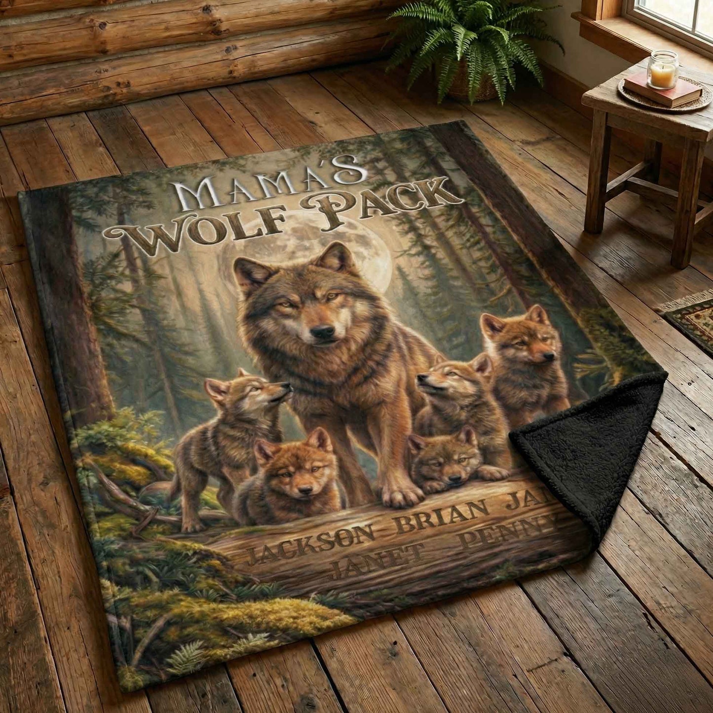 Custom Name Wolf Pack Sherpa Blanket Gift for Mom Dad Grandparents