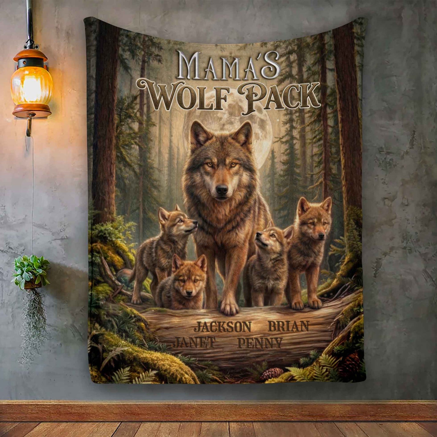 Custom Name Wolf Pack Sherpa Blanket Gift for Mom Dad Grandparents