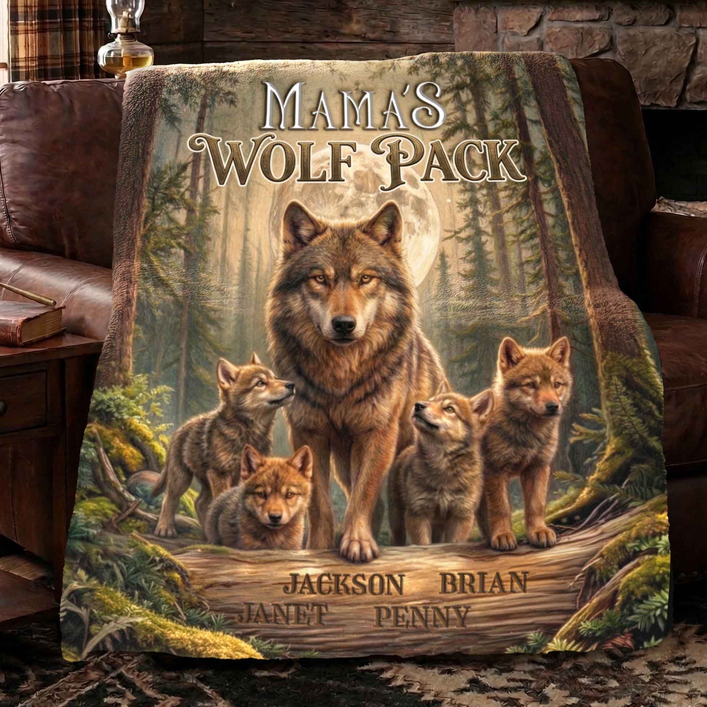 Custom Name Wolf Pack Sherpa Blanket Gift for Mom Dad Grandparents