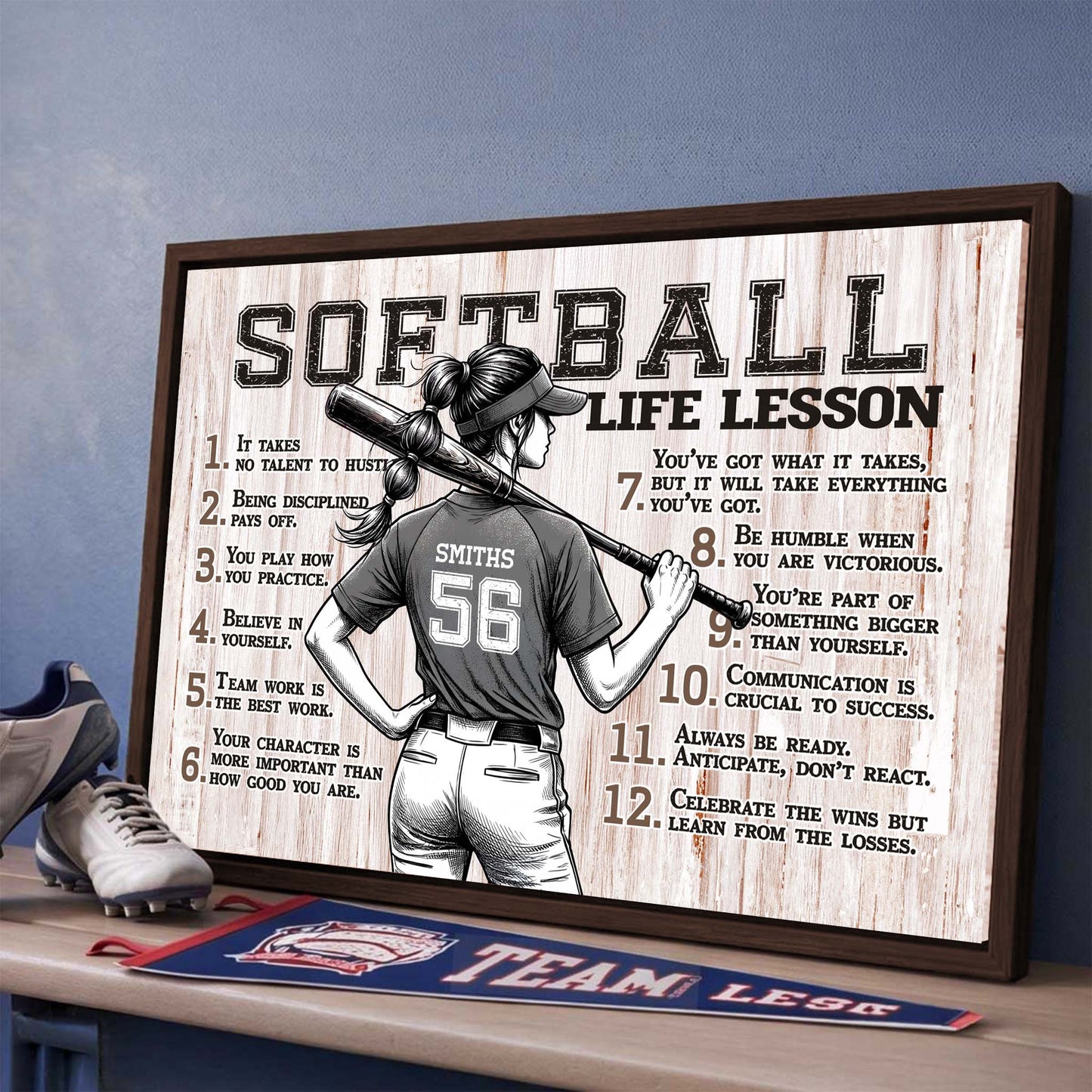 Softball Life Lessons Personalized Canvas Sports Room