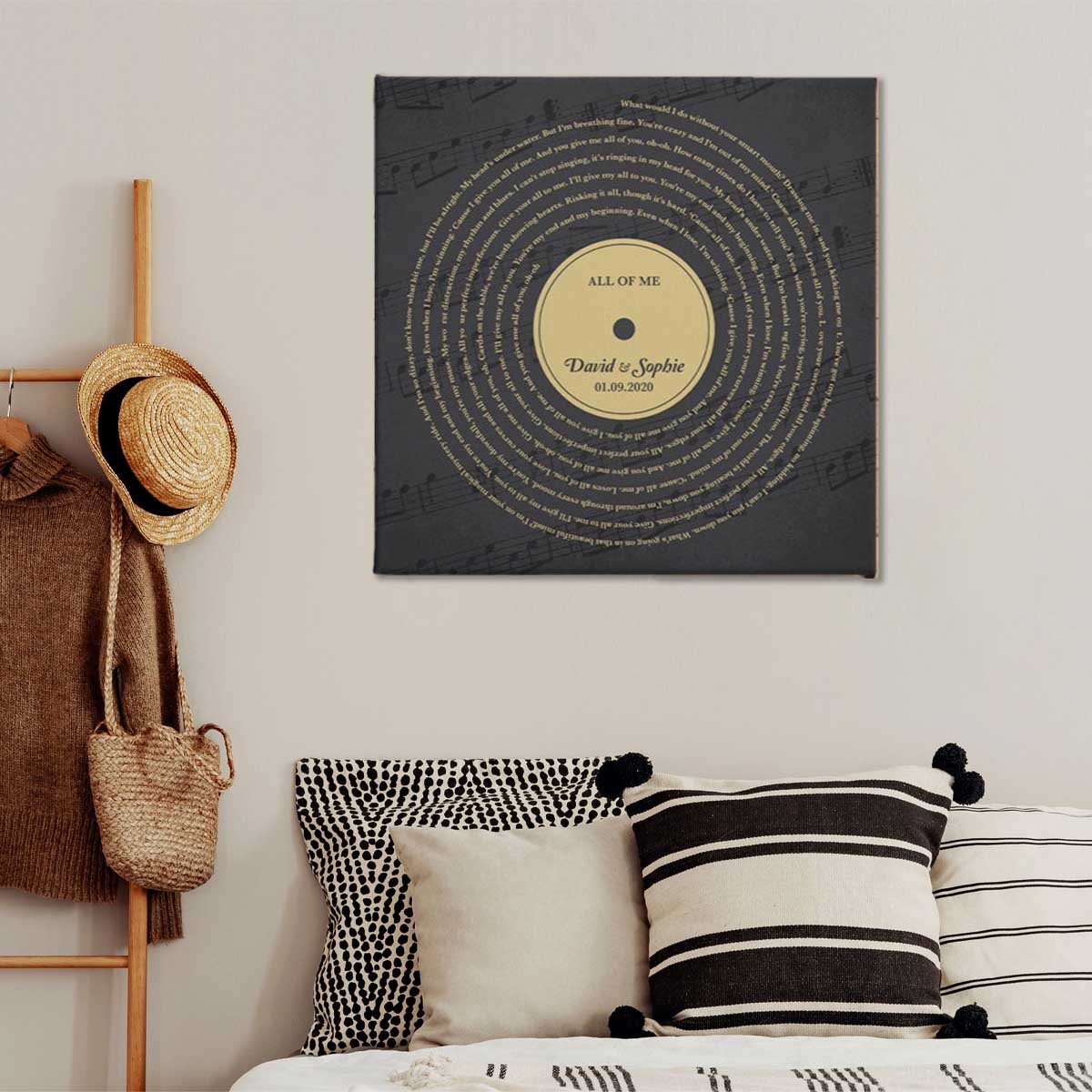 Vinyl Record - Custom Couple Song Lyrics on Premium Canvas