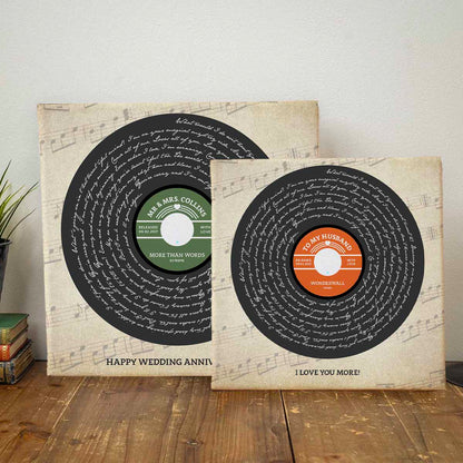 Rustic Vinyl Record - Custom Couple Song Lyrics on Premium Canvas