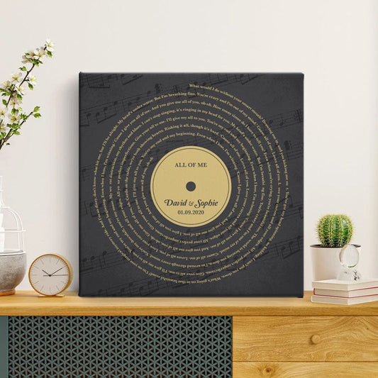 Dark Vinyl Record - Custom Couple Song Lyrics on Premium Canvas