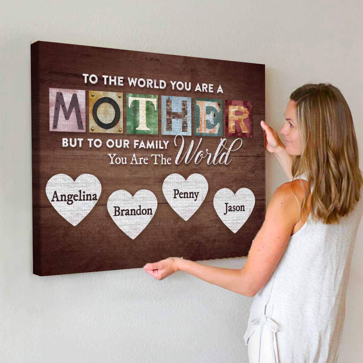 You Are The World Custom Names Canvas For Mom
